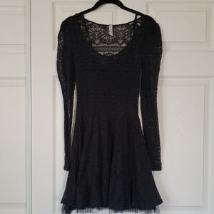 Free People Long Sleeve Black Lace Dress